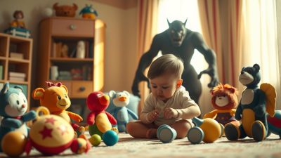 Strategi menghadapi Babymonster dengan mainan untuk bayi dan tokoh kartun anak-anak